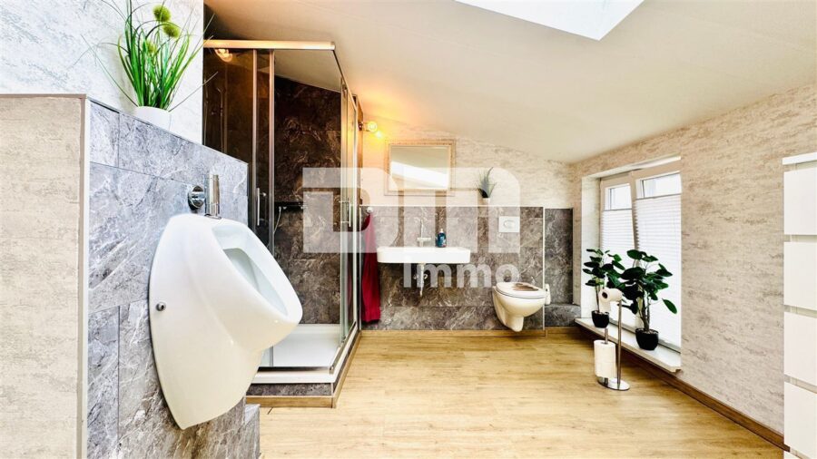 Vielseitiges Immobilien-Ensemble mit 2 modernisierten Haushälften + Carport und Garten/Terrasse - Haus 2 DG Bad / Dusche / Urinal